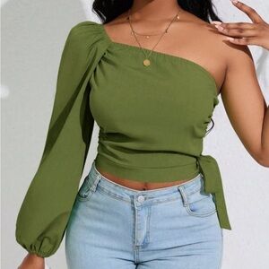 Olive Green One-Shoulder Women's Top